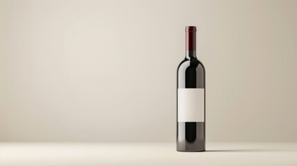 A bottle of wine is sitting on a table in front of a brick wall