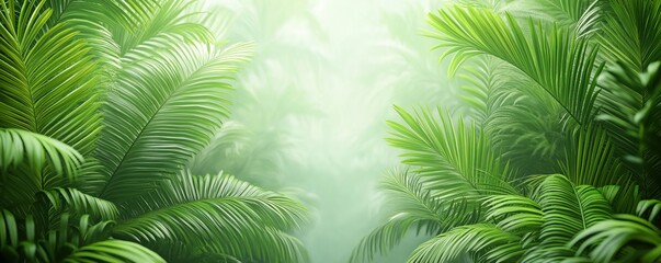 Tropical rainforest, misty atmosphere with dense vegetation, 3D illustration