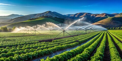 Fototapeta premium Mountain Valley Farm Irrigation, agriculture , farm , irrigation , landscape
