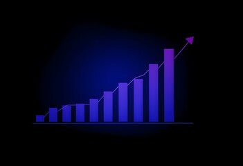 A stick graph chart of stock market investment trading with blue bars representing increasing values over time