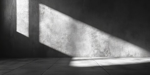 Obraz premium The minimalist design features a sleek concrete wall and floor, softly illuminated to create gentle shadows, perfect for product presentations and focused advertising that stands out