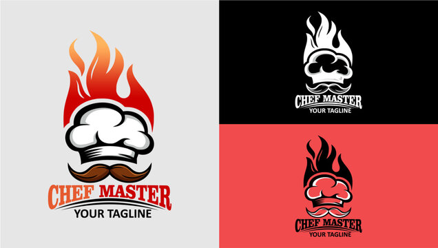 Master chef vector Logo. Chef master hot logo. chef master with fire on it. Vector