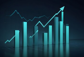A stick graph chart of stock market investment trading with blue bars representing increasing values over time