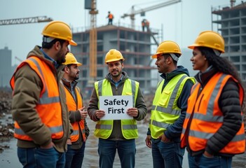 Construction team promotes safety on-site during overcast day at building project