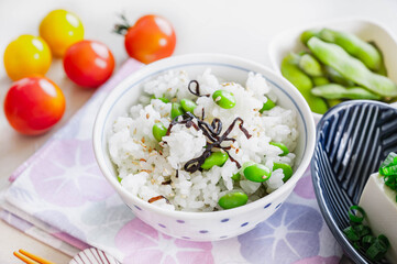 枝豆と塩昆布の混ぜご飯
