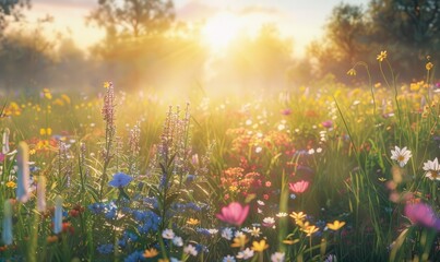 Wildflower meadow at sunrise
