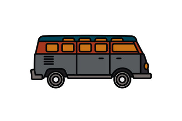 Original vector illustration. An old travel van. A contour icon.