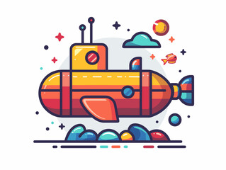 Submarine flat color line icon. Vector illustration on white background