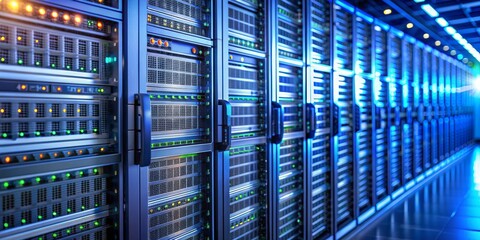 Server Room Blue Lights, Data Center, Server Rack, Network, Technology