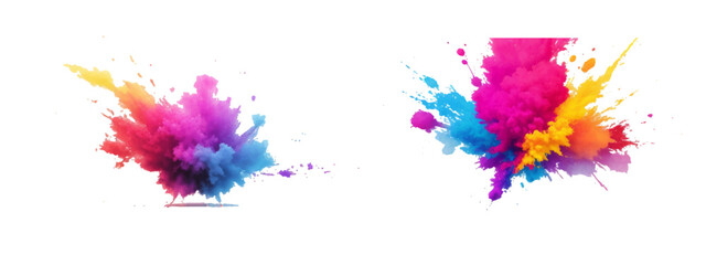 Bright colorful watercolor splash splatter stain brush strokes on white background. Modern vibrant aquarelle spot. Rainbow trendy isolated design on white. Element. Vector watercolor illustration.	