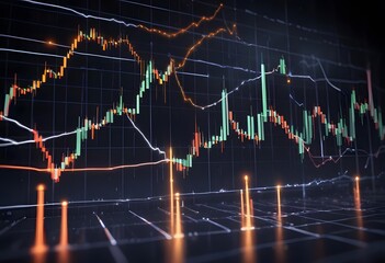 Fototapeta premium A stock market digital graph chart on LED display concept. showing candlestick patterns and price movements over time