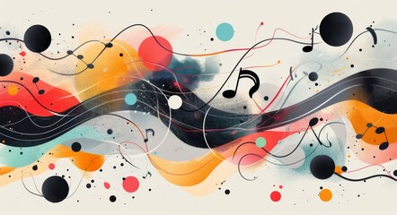 Abstract Colorful Waves Representing Music Notes and Rhythm