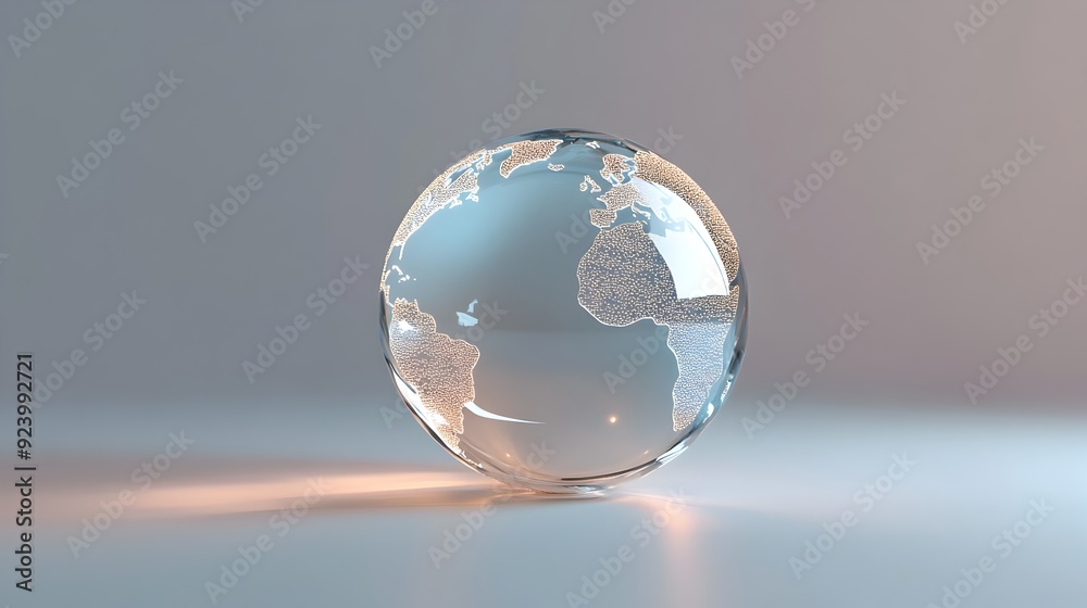 Poster transparent glowing globe with etched continents 3d digital render of futuristic world visualization