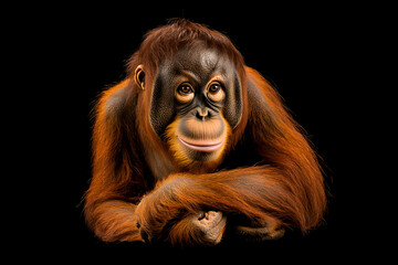 "Studio Photo of Majestic Orangutan Against Deep Black Background"