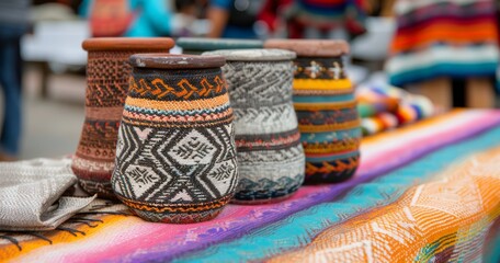 Handcrafted Colorful Pottery Displayed at Local Market in a Vibrant Artisan Town