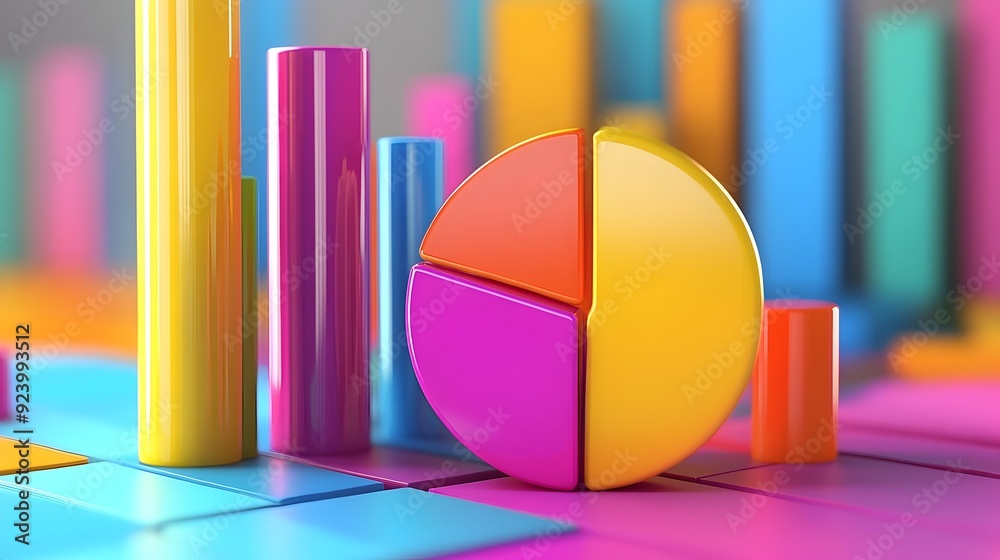 Leinwandbilder Vibrant 3D Data Analytics Visualization with Pie Chart and Bar Graph