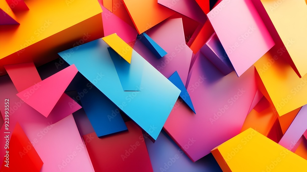 Poster vibrant 3d geometric abstract rendering with dynamic colorful shapes