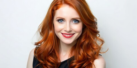 Obraz premium Smiling Woman with Long Red Hair, portrait, red hair, woman, beauty, smile