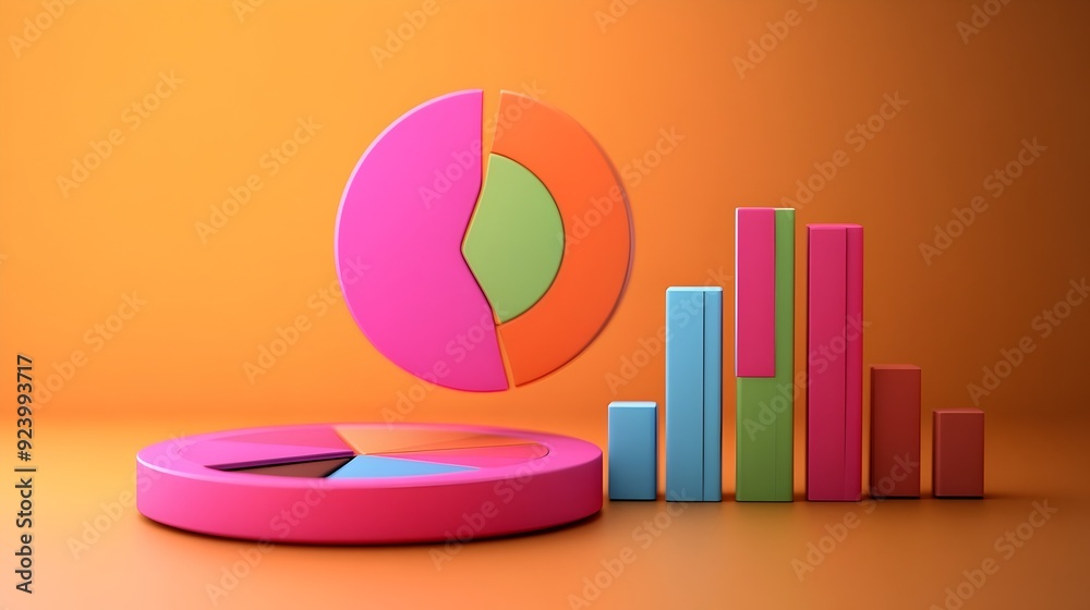 Fototapete Vibrant 3D Pie Chart and Bar Graph Representing Data Analytics and Business Intelligence