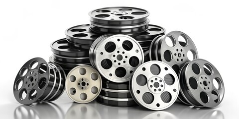 Fototapeta premium Stack of Film Reels in 3D Render, film , movie , cinema , reel