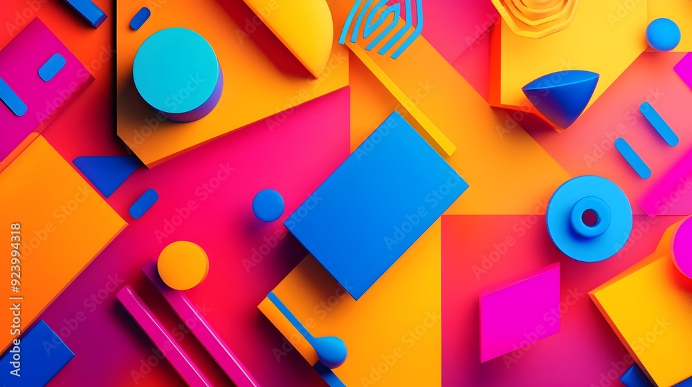 Poster Vibrant Abstract 3D Geometric Pattern with Dynamic Shapes and Colorful Textures