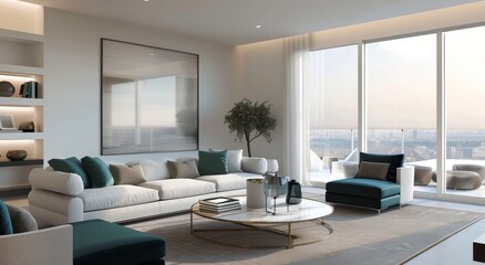 Modern Living Room With City View in Bright Natural Light