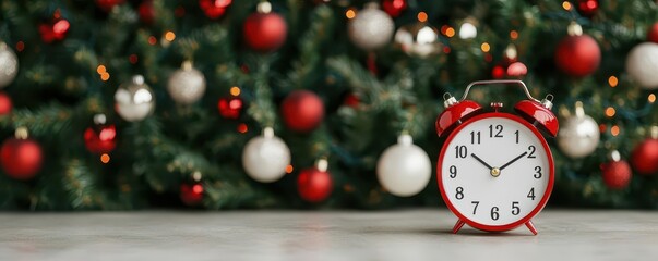 Digital countdown clock next to a beautifully decorated Christmas tree, symbolizing the urgency of holiday preparations, Countdown to Christmas, limited shopping time
