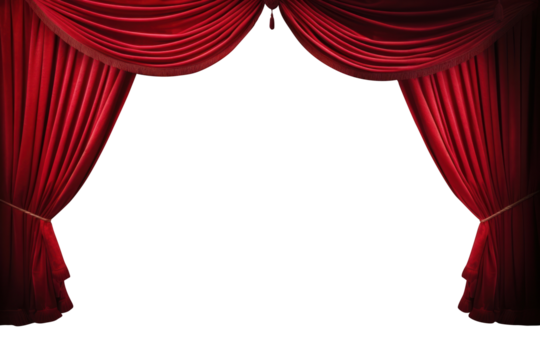PNG red theater curtains frame, transparent background