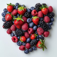 Heart-Shaped Arrangement of Fresh Berries. Generative ai.