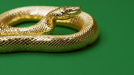 Obraz premium A luxurious and elegant New Years greeting card design featuring a minimalist gold snake on a deep green background with intricate details and a bold 2025 in metallic typography