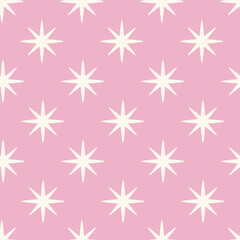 Seamless Vector Pattern White Eight Pointed Stars On Pink, Christmas design for wrapping paper