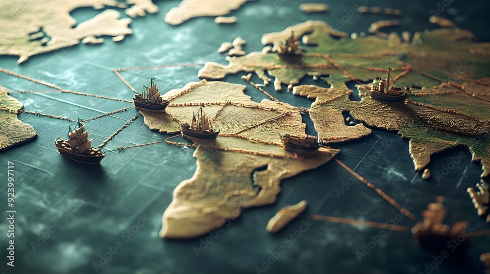 Poster visualizing global trade routes converging towards china