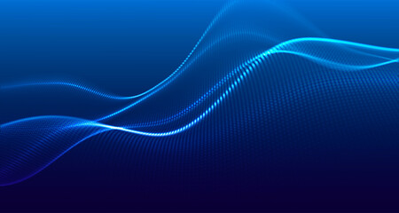 Futuristic dot wave. Abstract digital particle wave. Technology background. Colored musical wave. Light background. Digital background with smooth, wavy curves. 3D rendering