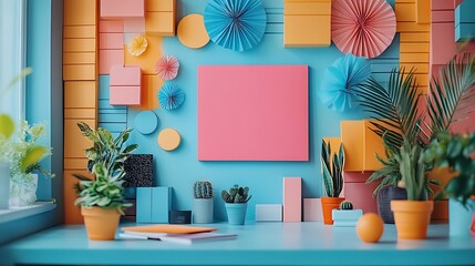 Business presentation with interactive components, right-aligned, pastel background, high resolution, 