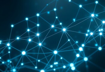 Fototapeta premium Glowing blue abstract network with interconnected nodes and lines against a dark background