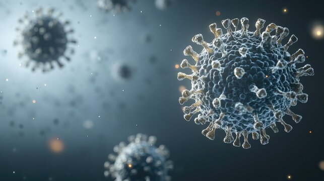 A vibrant 3D rendering of the common cold virus illustrated with a striking red and white background highlighting its complex structure and unique features