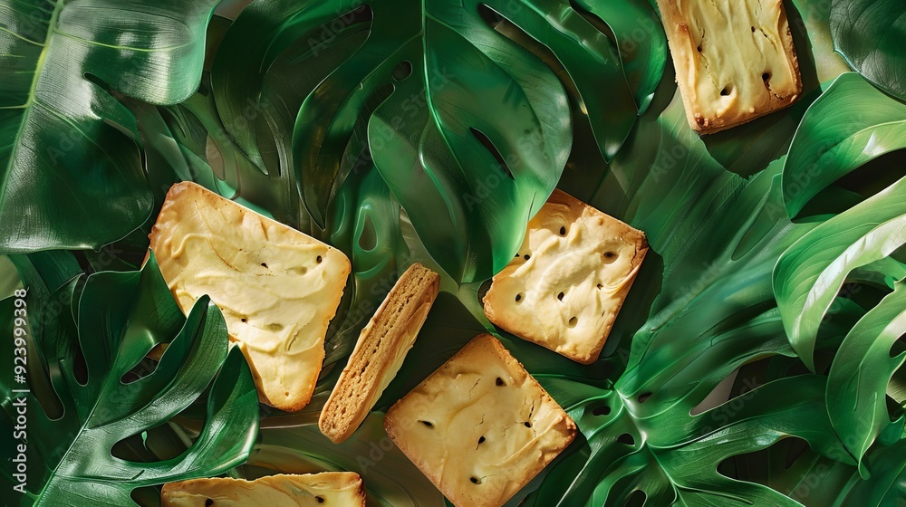 Wall mural Biscotti Lays In A Monstera Leaf