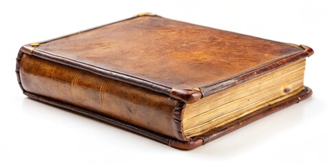 Obraz premium Vintage Leather Bound Book, Isolated, White Background, Aged, Bookbinding , antique , leather