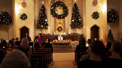 Traditional Church Service on Christmas Eve with Candles