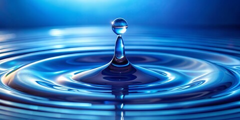Water Drop Ripples A Close-Up Perspective, Digital Illustration, Blue Liquid, Abstract Art, Droplet, Water, Ripples