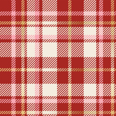 Seamless Vector plaid pattern in Christmas red white pink and gold, holiday tartan for wrapping