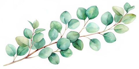 Obraz premium Watercolor Eucalyptus Branch, Watercolor Illustration, Eucalyptus Leaves, Green , Botanical , Nature , Illustration