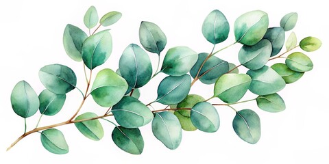 Fototapeta premium Watercolor Eucalyptus Branch Illustration, watercolor , greenery , botanical , floral