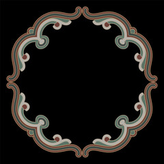 Vintage decorative frame. Medieval old Russian folk style. On black background.