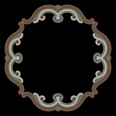 Vintage decorative frame. Medieval old Russian folk style. On black background.