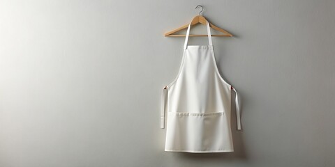 White Apron Hanging on Wooden Hanger, White Apron, Kitchen Apron, Cooking Apron, Apron Mockup