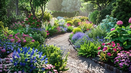 Vibrant garden landscape featuring a variety of blooming flowers and well-designed plant beds