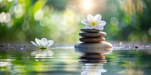 Obraz premium Zen Stones and Flowers in Tranquil Water, zen , meditation , nature , peace