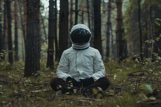 Astronaut Contemplating in Forest