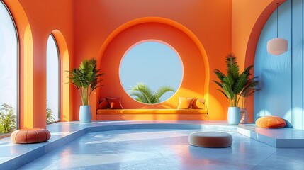 Elegant interior design featuring bright colors and clean, minimalist architecture, creating a visually engaging and modern space with sophisticated details. high resolution Illustration, in the